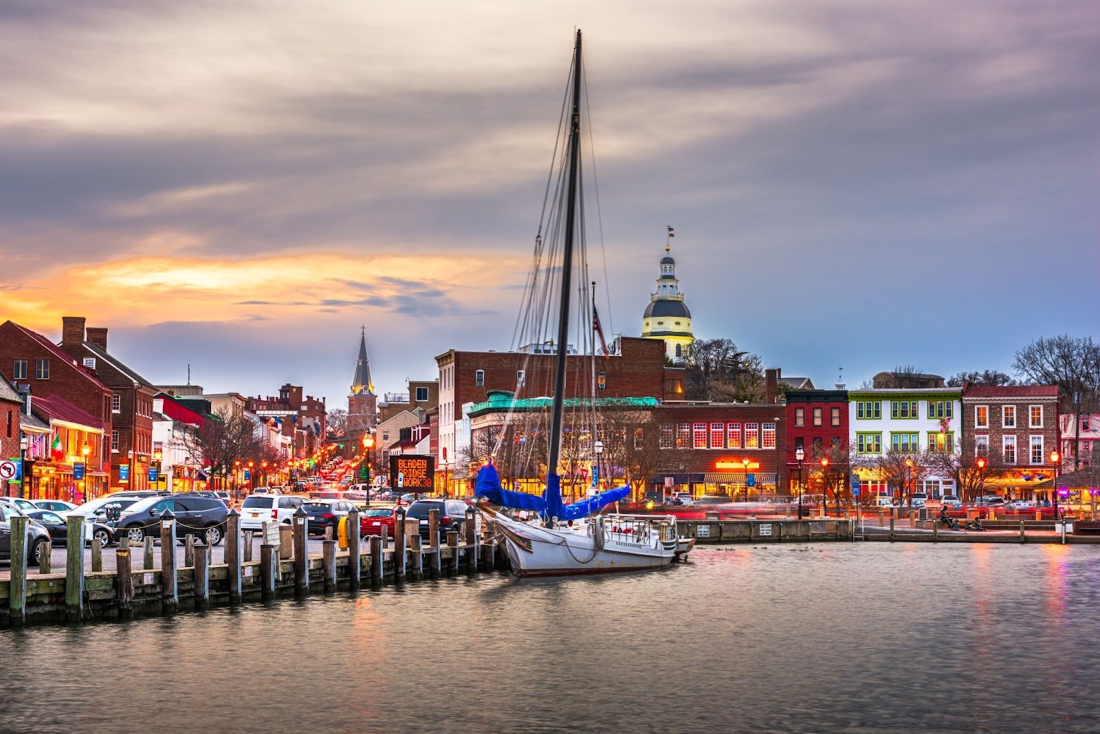 Downtown Annapolis Harbor With Sailboat in the Water